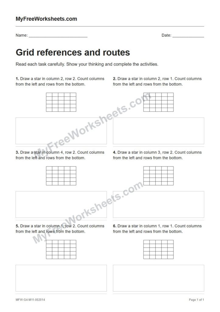 Grid references and routes worksheet preview