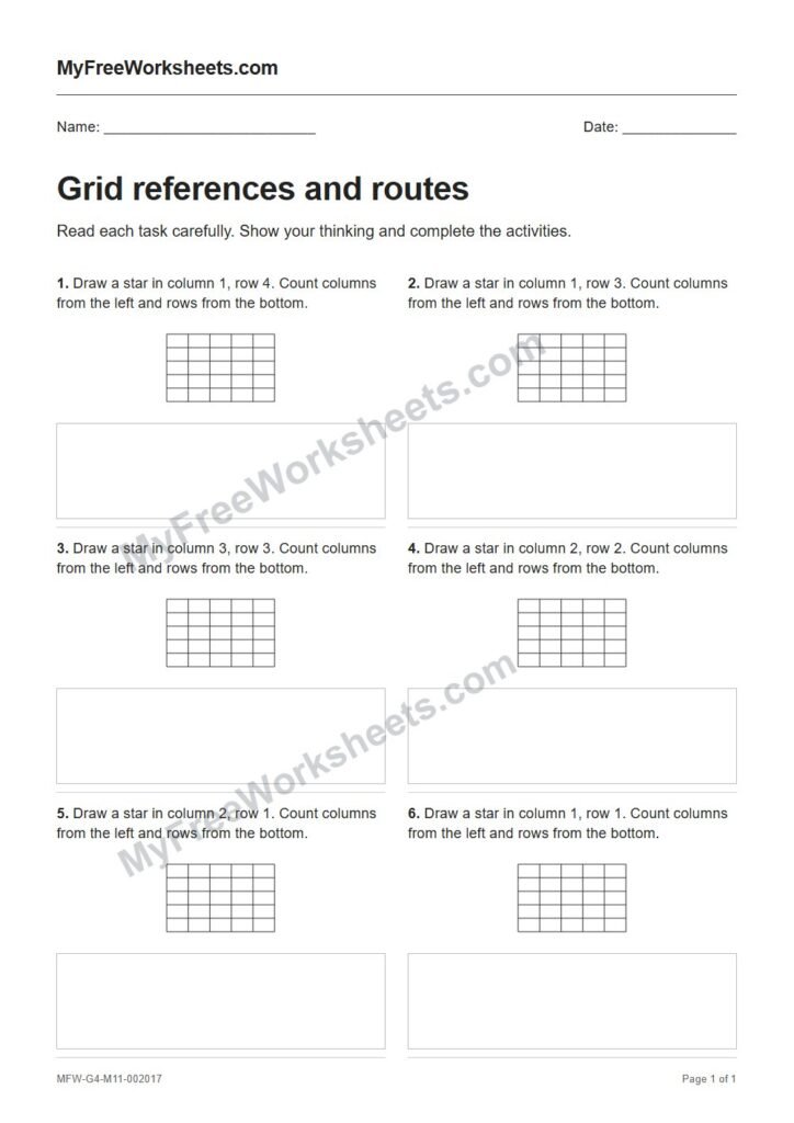 Grid references and routes worksheet preview