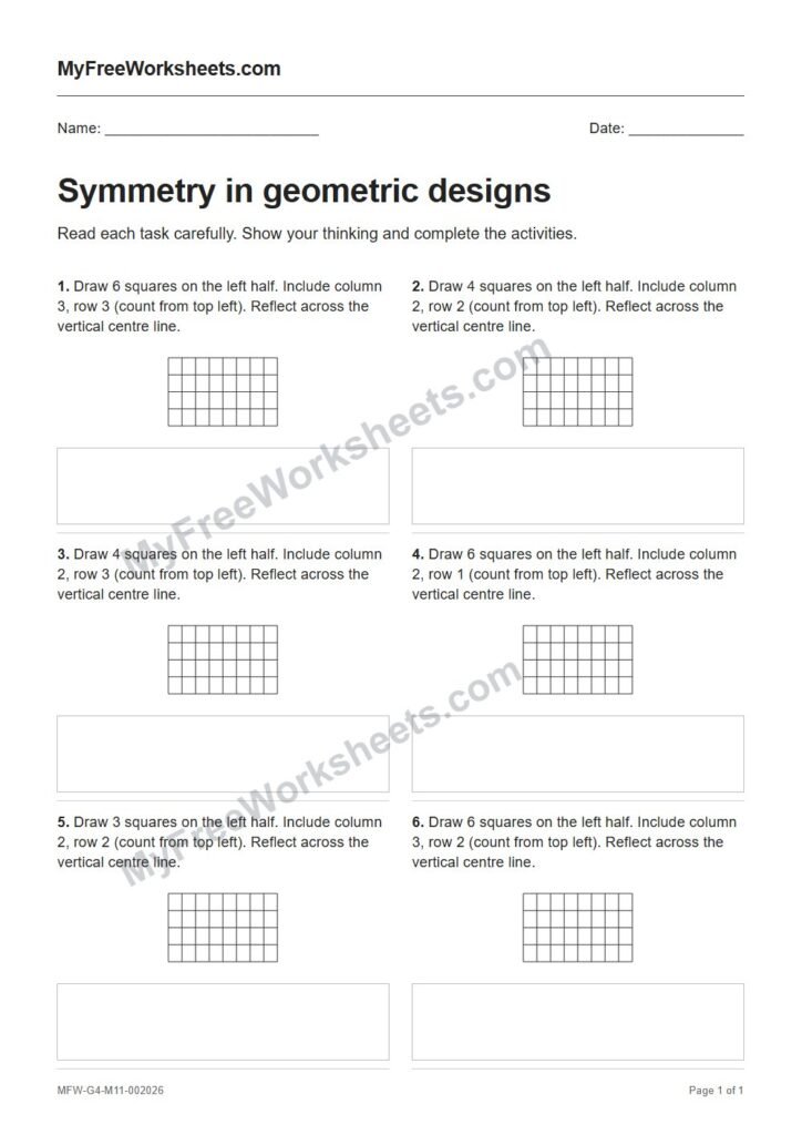 Symmetry in geometric designs worksheet preview