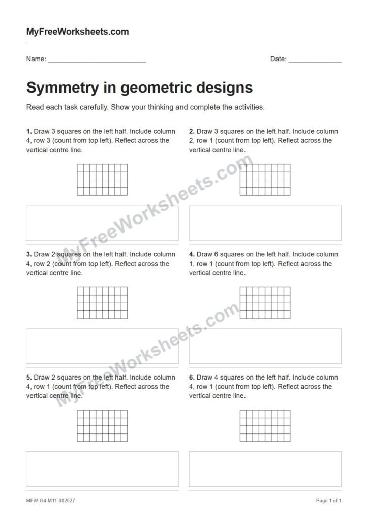 Symmetry in geometric designs worksheet preview