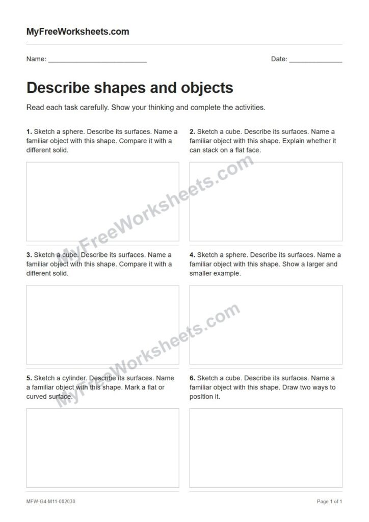 Describe shapes and objects worksheet preview