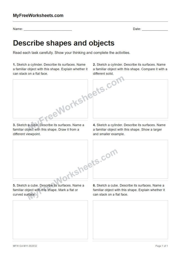 Describe shapes and objects worksheet preview