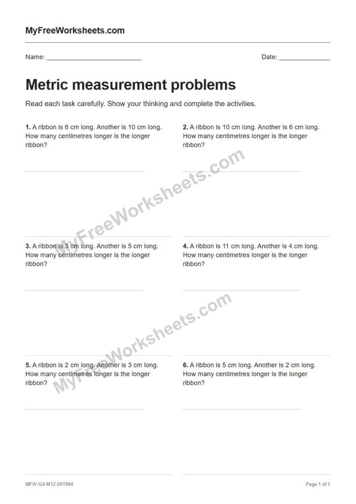 Metric measurement problems worksheet preview