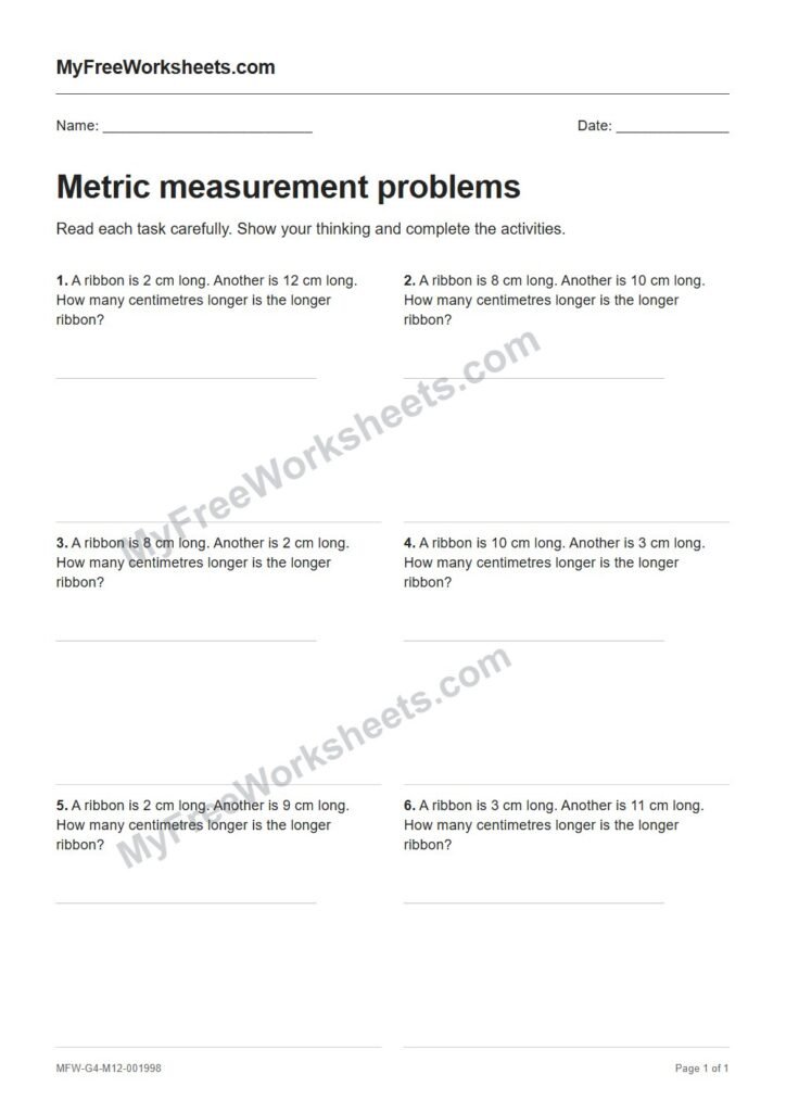 Metric measurement problems worksheet preview