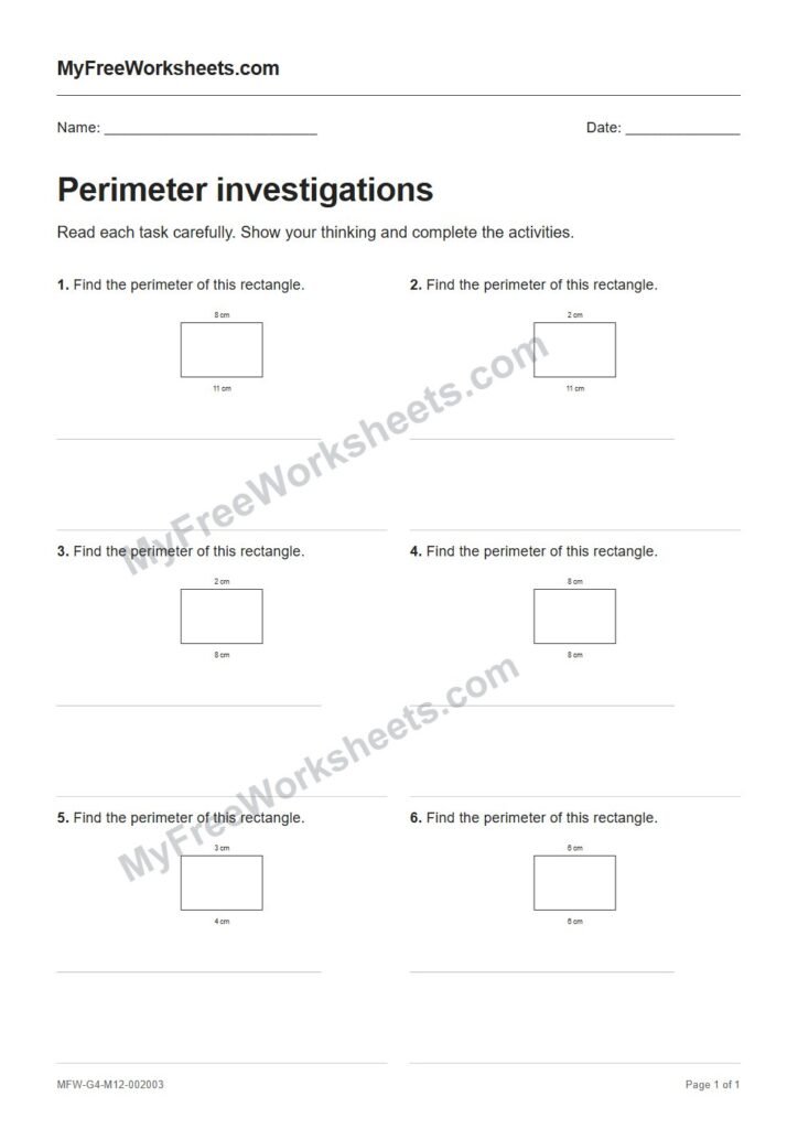 Perimeter investigations worksheet preview