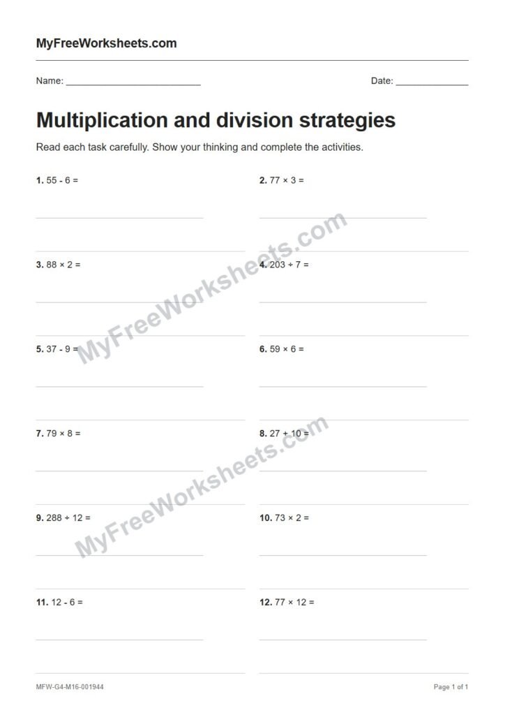 Multiplication and division strategies worksheet preview
