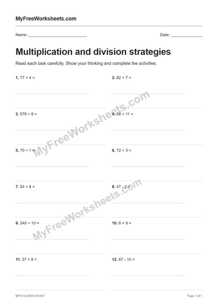 Multiplication and division strategies worksheet preview