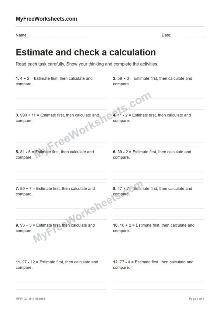 Estimate and check a calculation worksheet preview
