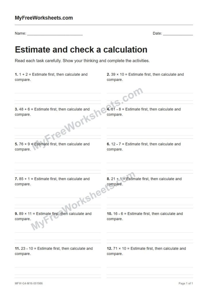 Estimate and check a calculation worksheet preview