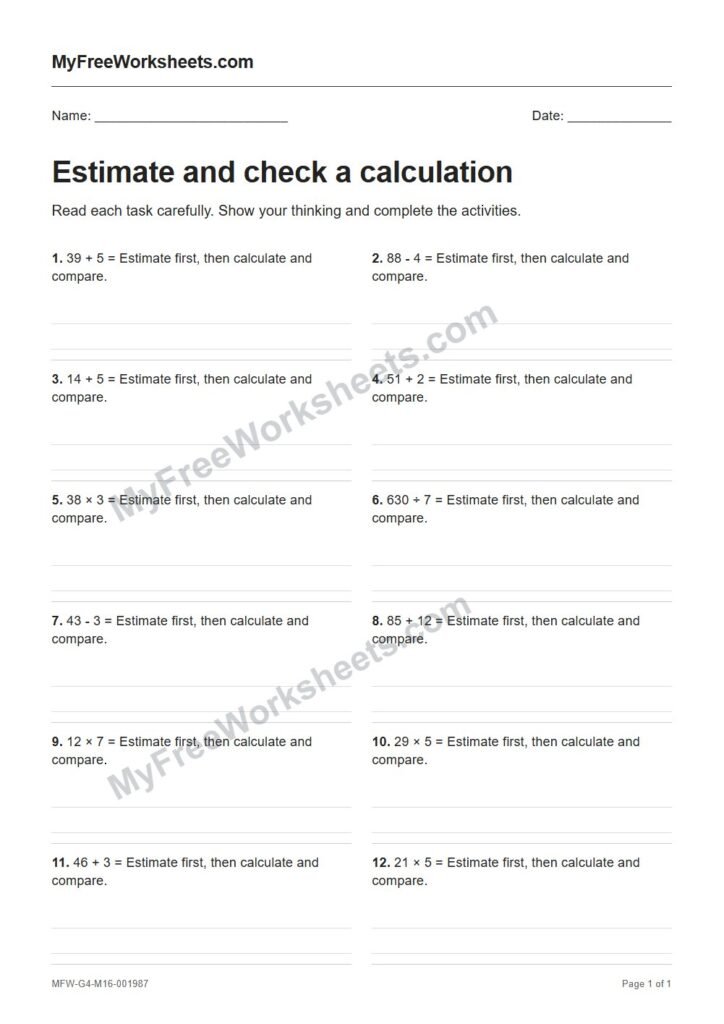 Estimate and check a calculation worksheet preview