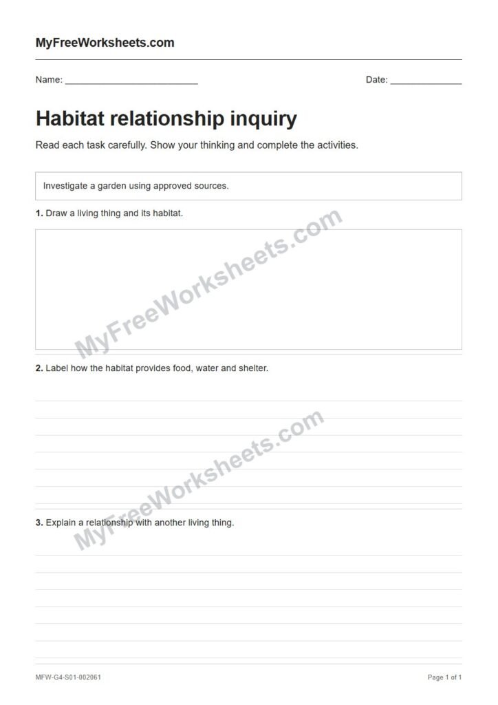 Habitat relationship inquiry worksheet preview