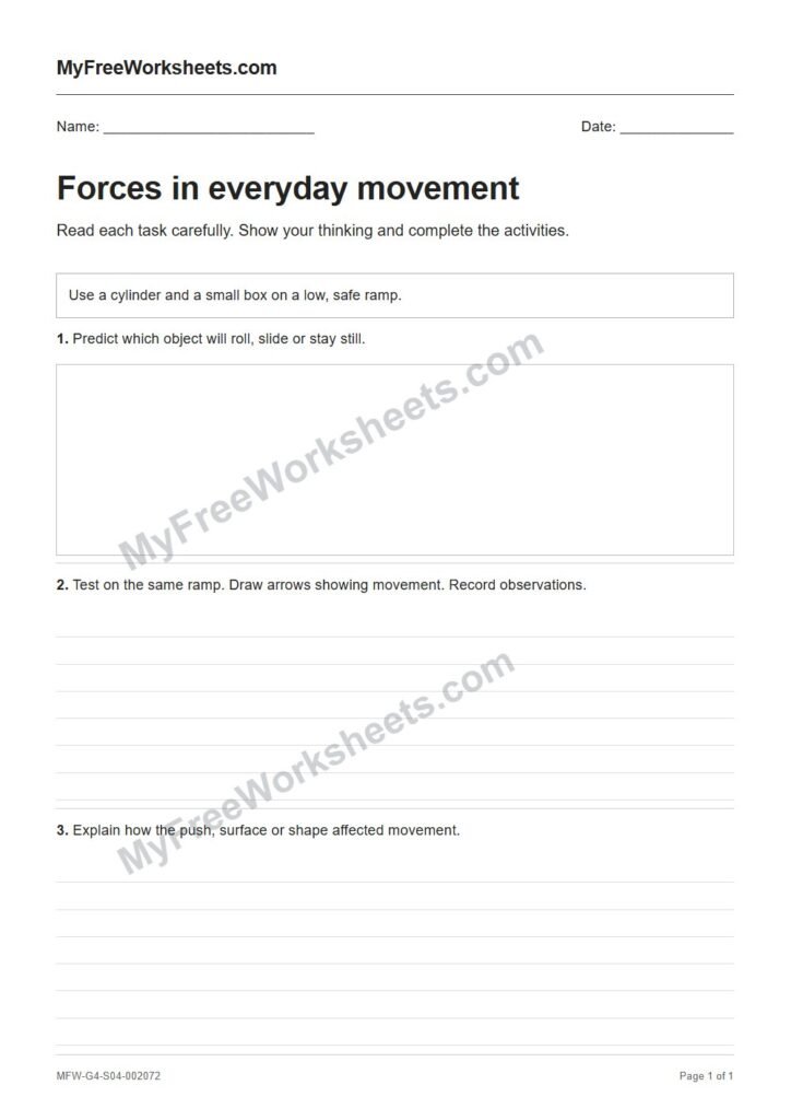 Forces in everyday movement worksheet preview