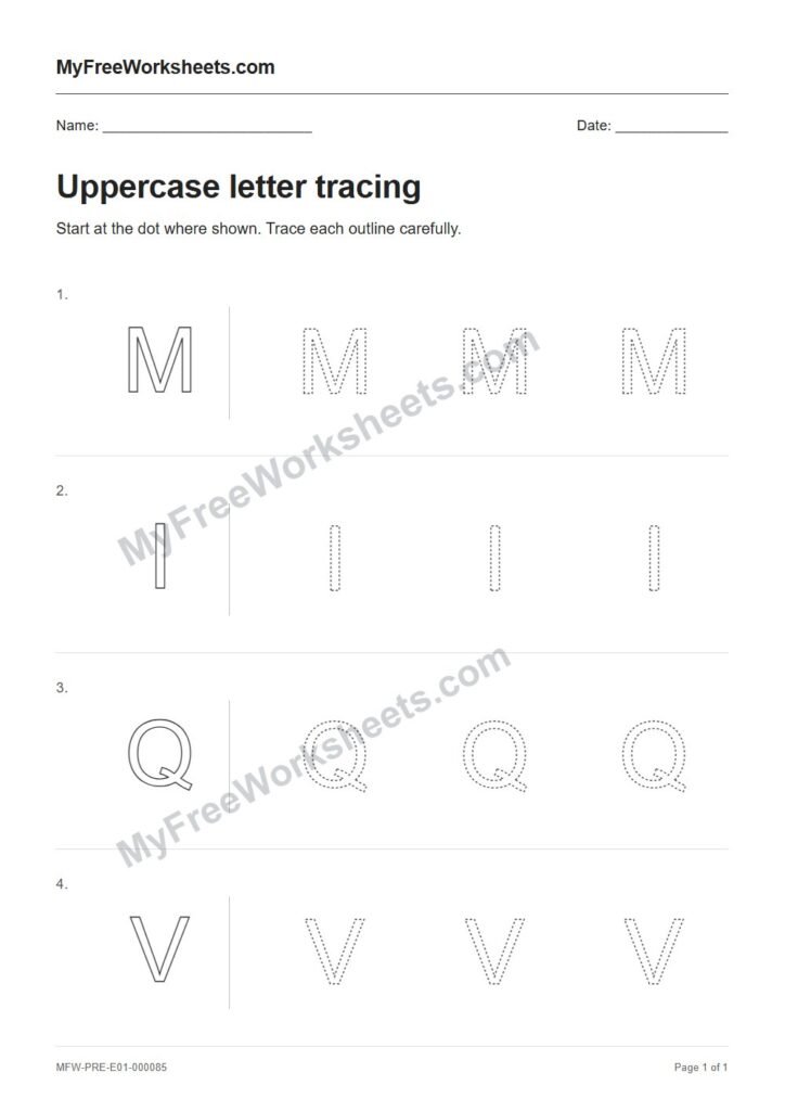 Uppercase letter tracing worksheet preview