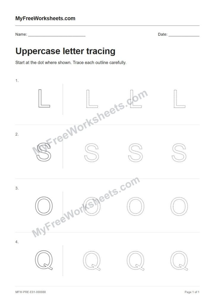 Uppercase letter tracing worksheet preview