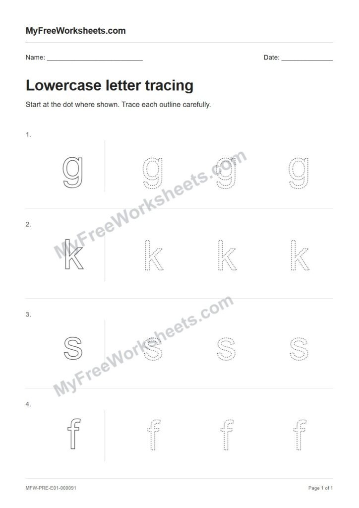 Lowercase letter tracing worksheet preview