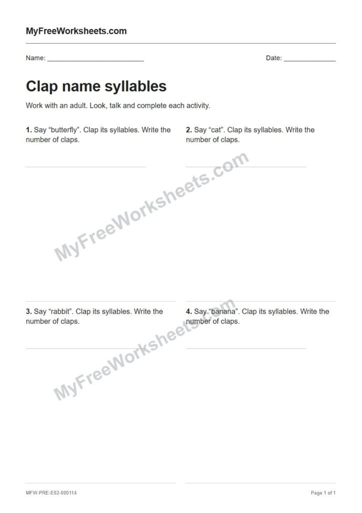 Clap name syllables worksheet preview
