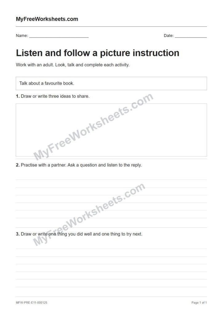Listen and follow a picture instruction worksheet preview