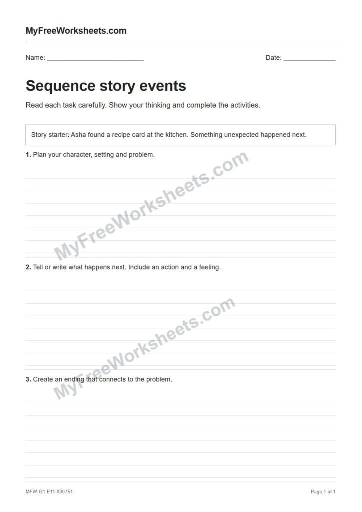 Sequence story events worksheet preview