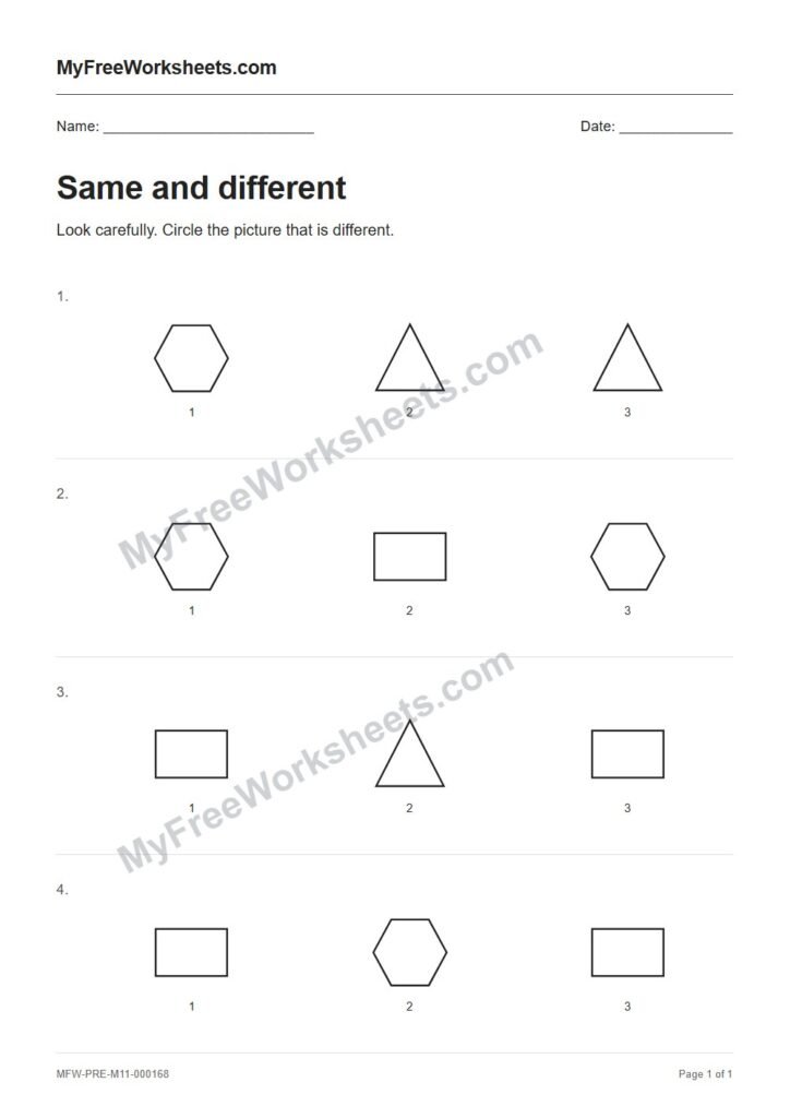 Same and different worksheet preview