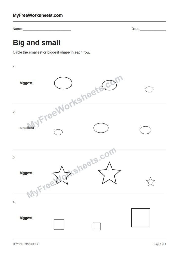 Big and small worksheet preview