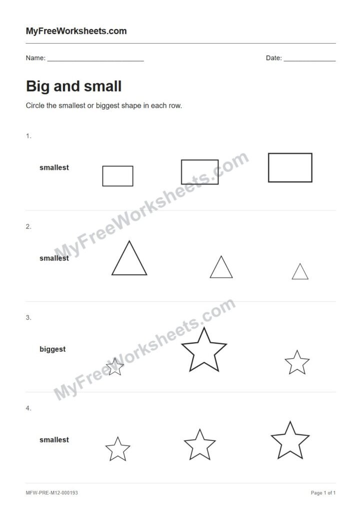 Big and small worksheet preview