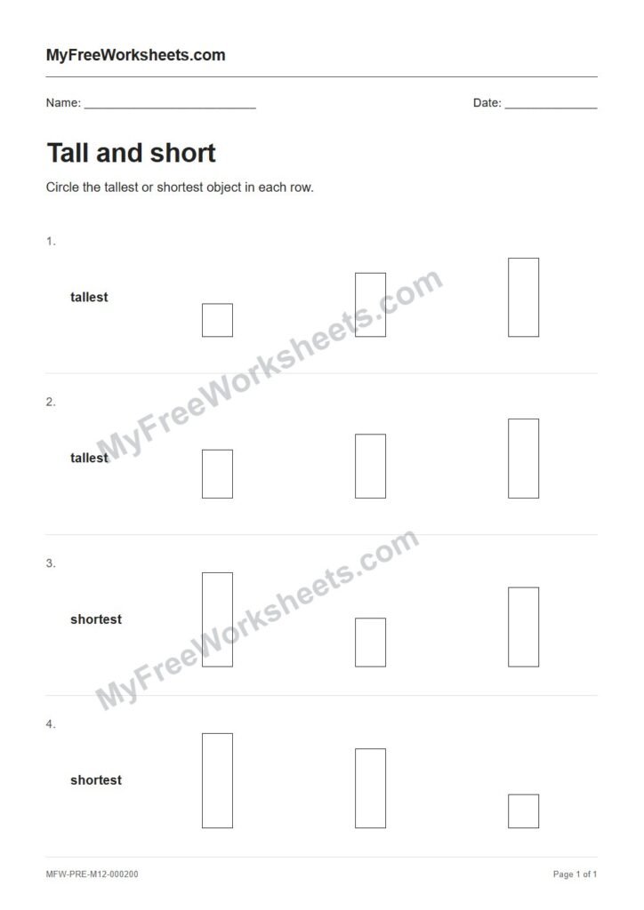 Tall and short worksheet preview