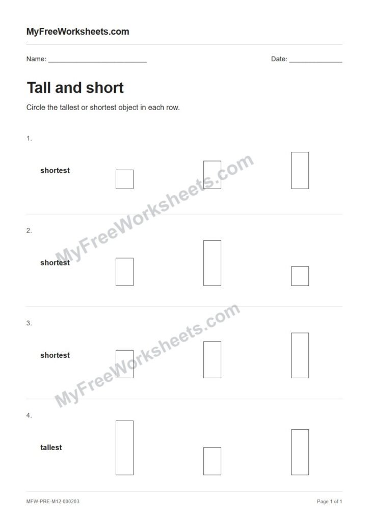 Tall and short worksheet preview