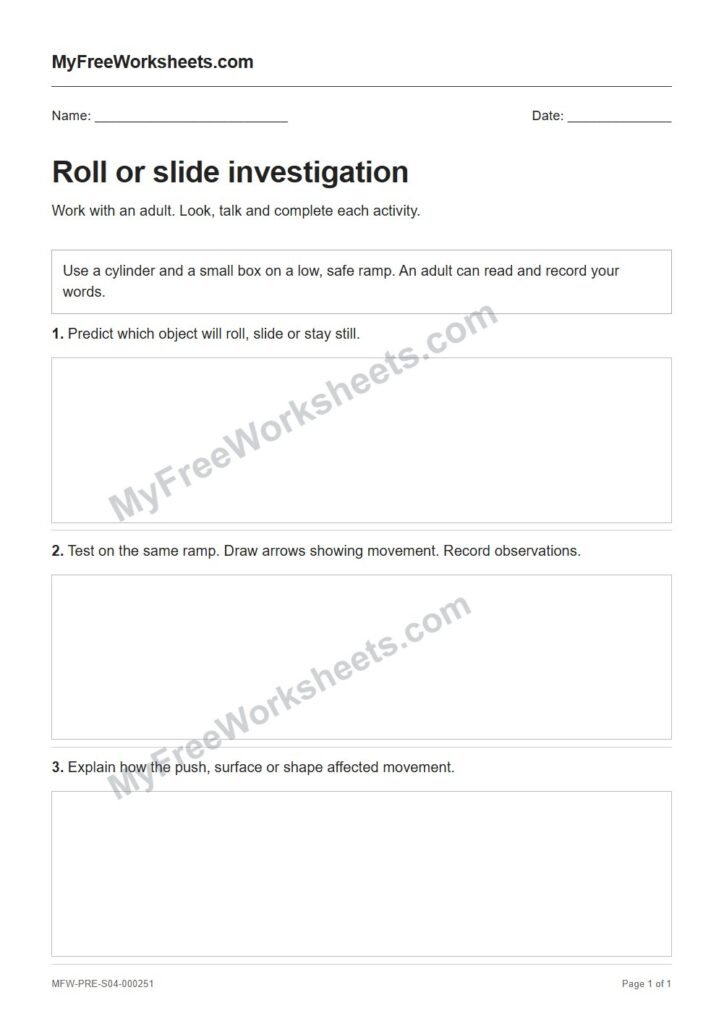 Roll or slide investigation worksheet preview