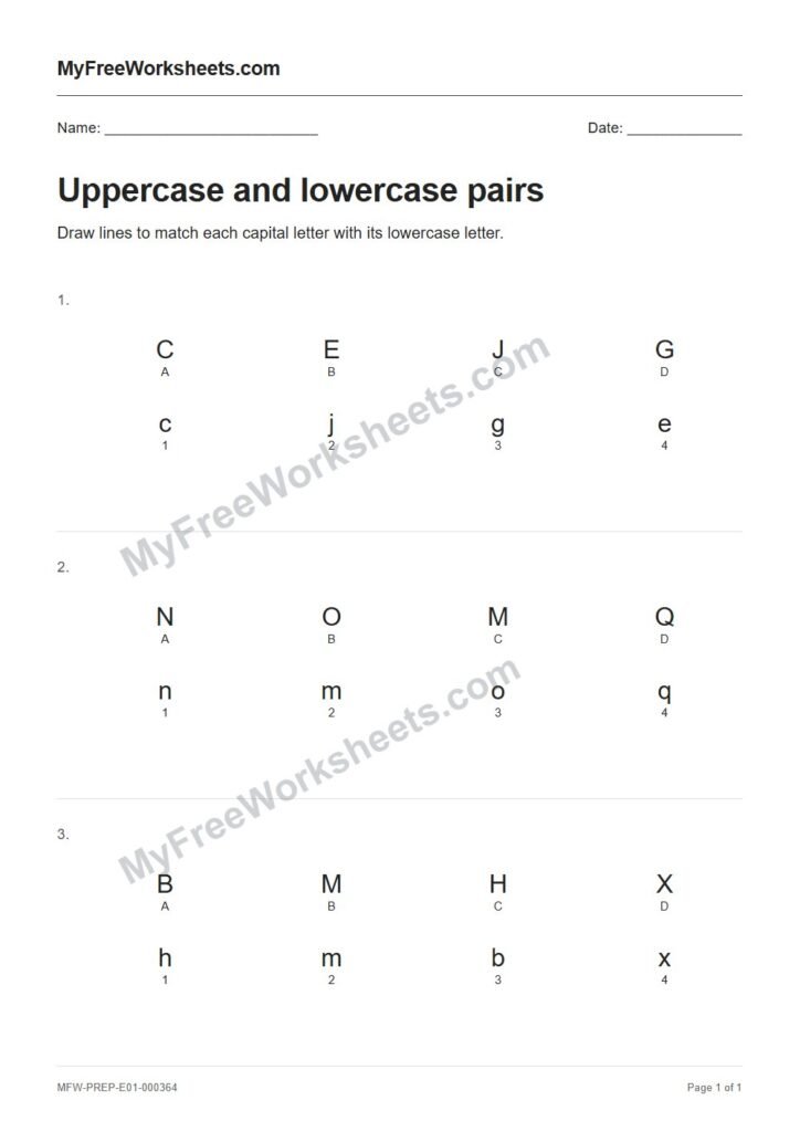 Uppercase and lowercase pairs worksheet preview