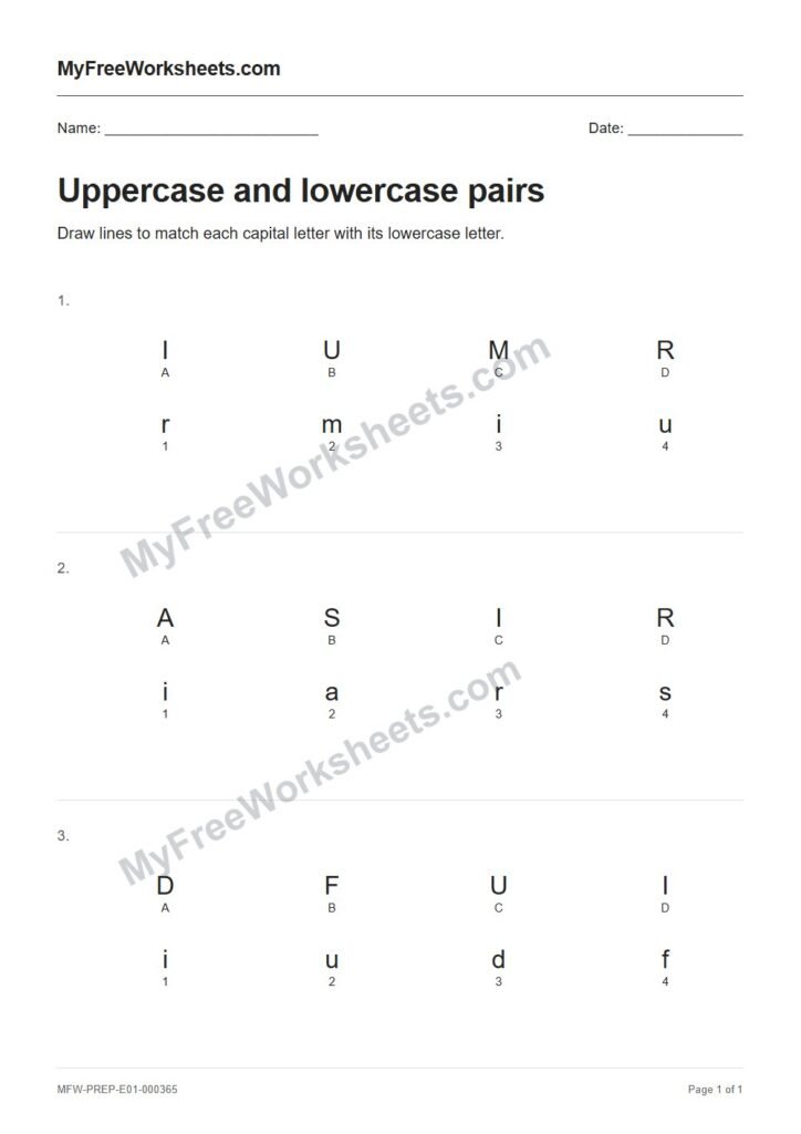 Uppercase and lowercase pairs worksheet preview