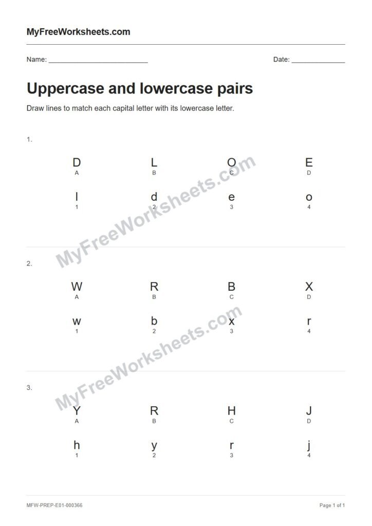 Uppercase and lowercase pairs worksheet preview