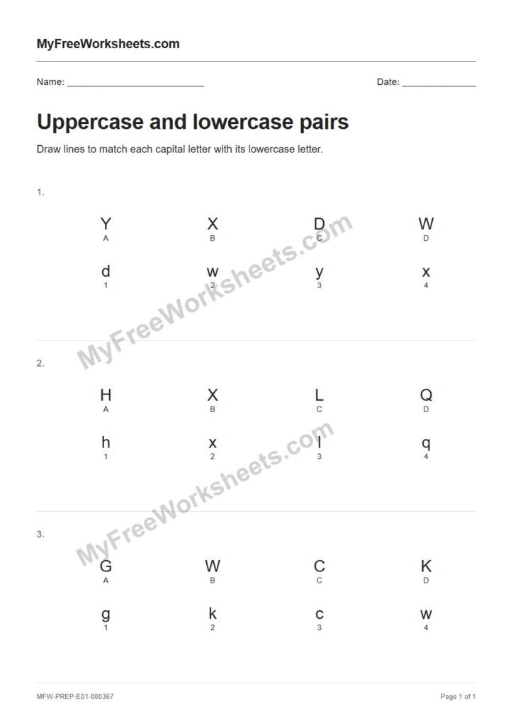 Uppercase and lowercase pairs worksheet preview