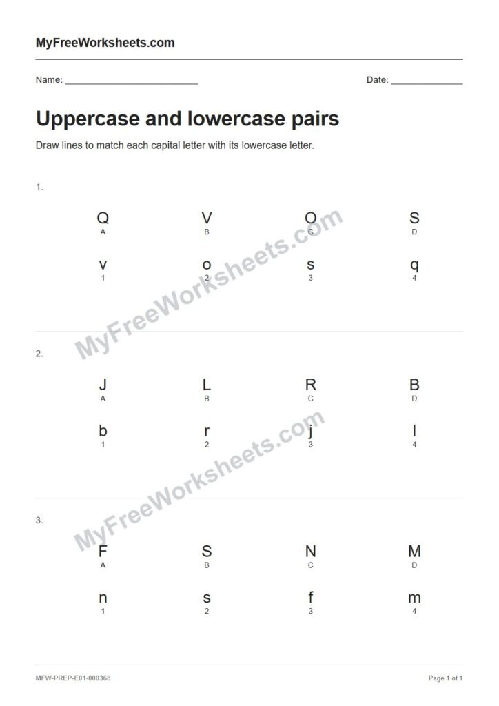 Uppercase and lowercase pairs worksheet preview