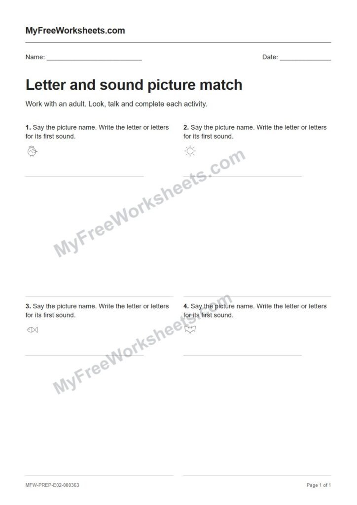Letter and sound picture match worksheet preview