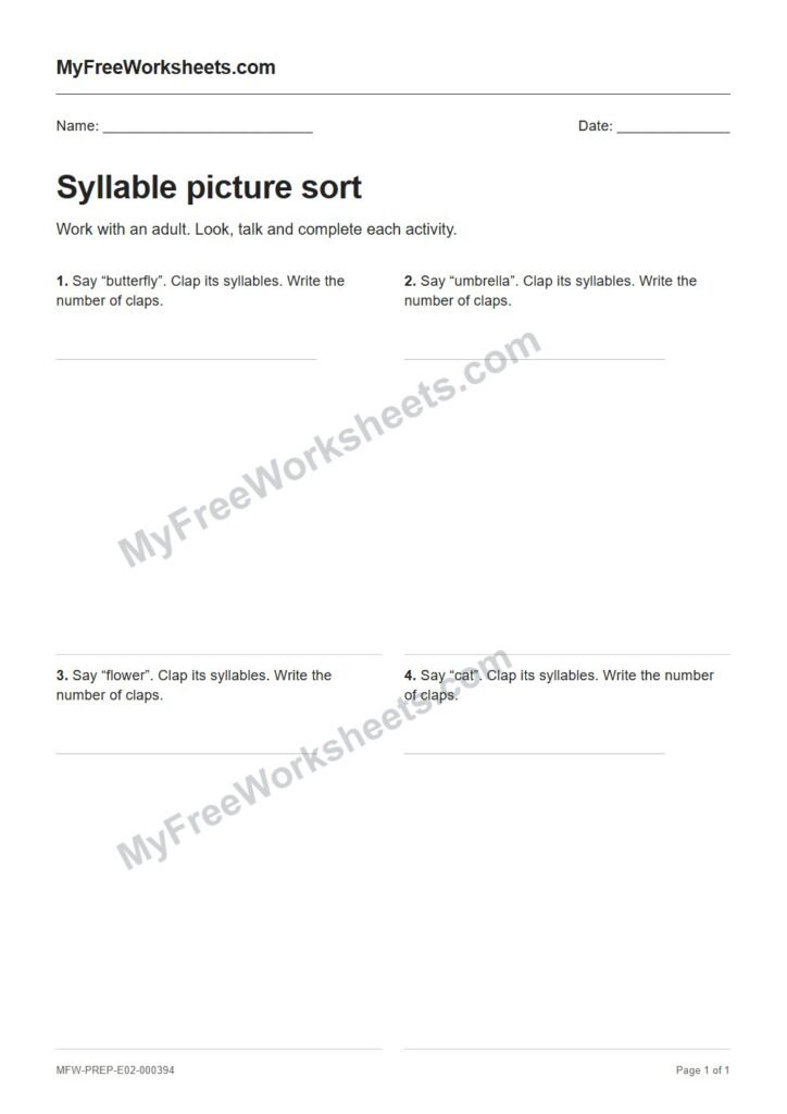 Syllable picture sort worksheet preview