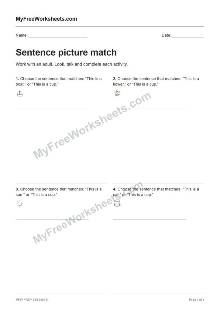 Sentence picture match worksheet preview