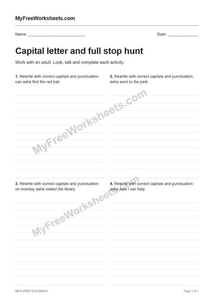 Capital letter and full stop hunt worksheet preview