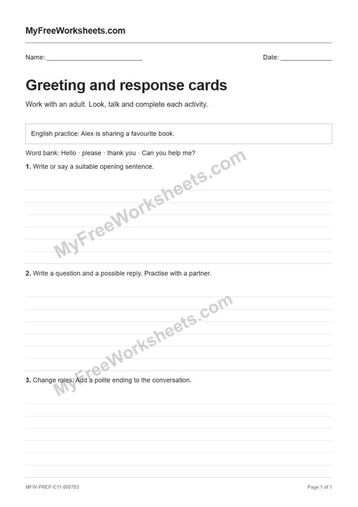 Greeting and response cards worksheet preview