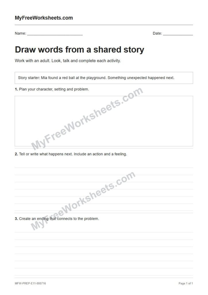 Draw words from a shared story worksheet preview