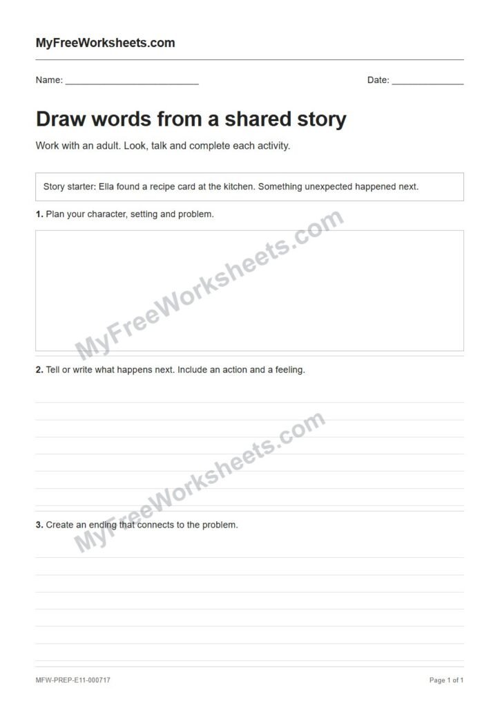Draw words from a shared story worksheet preview