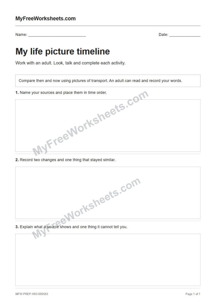 My life picture timeline worksheet preview
