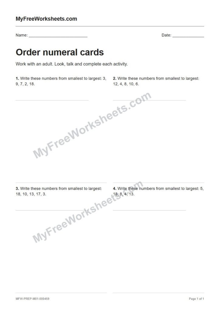Order numeral cards worksheet preview