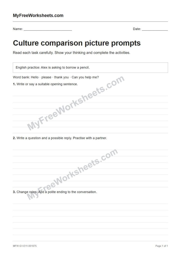 Culture comparison picture prompts worksheet preview