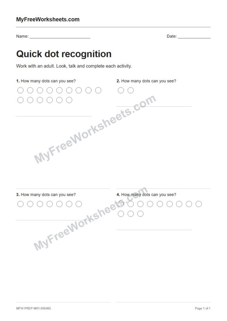 Quick dot recognition worksheet preview