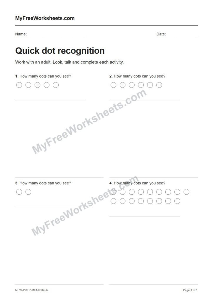 Quick dot recognition worksheet preview