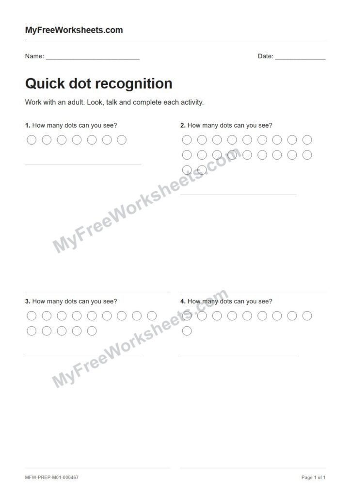 Quick dot recognition worksheet preview