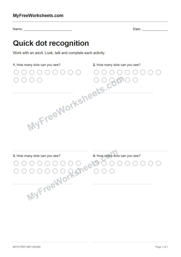 Quick dot recognition worksheet preview