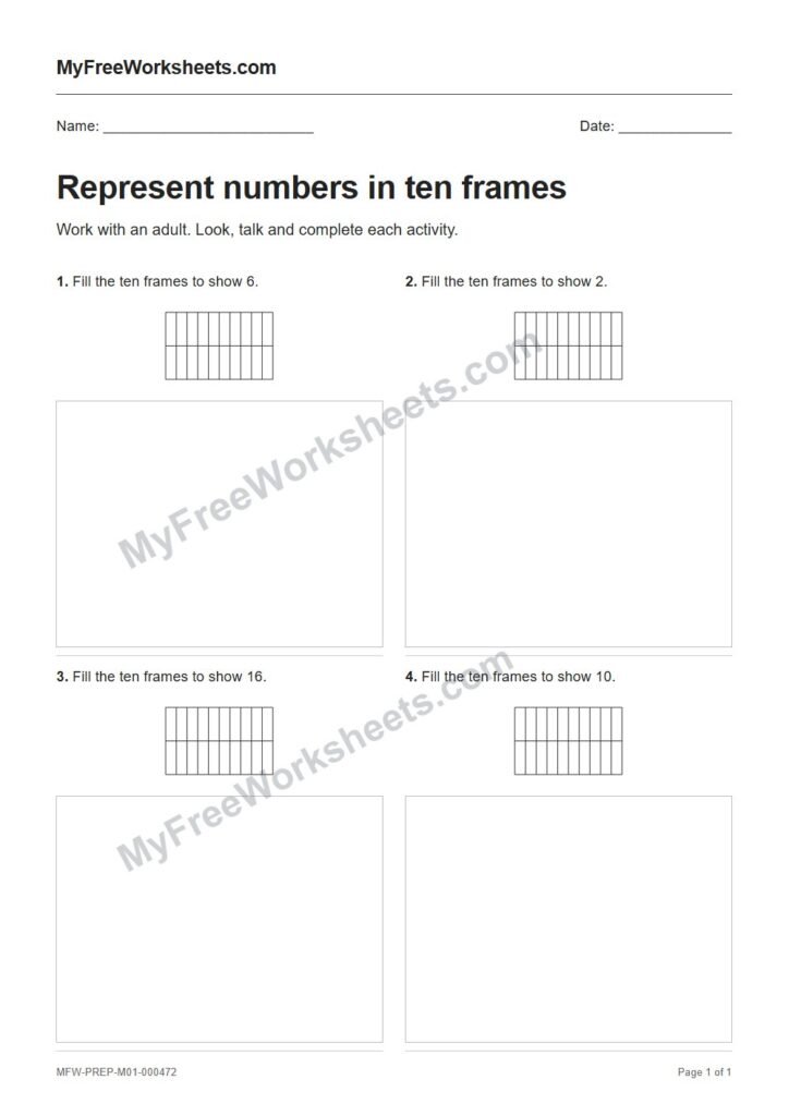 Represent numbers in ten frames worksheet preview