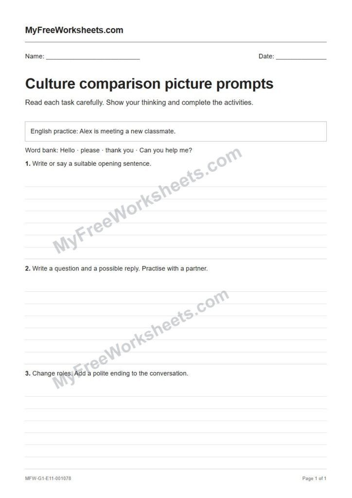 Culture comparison picture prompts worksheet preview