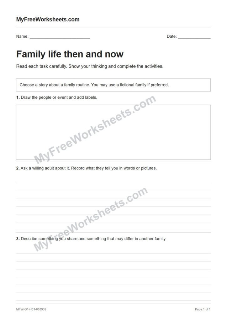 Family life then and now worksheet preview